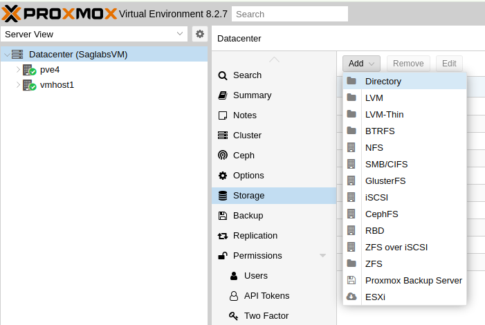 Select Storage and Directory